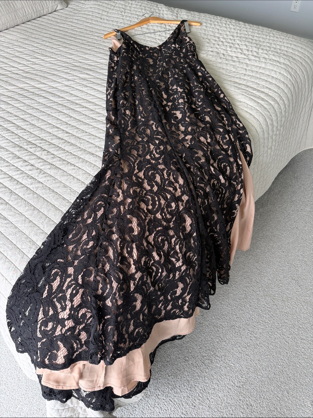 BCBGeneration Black Lace Overlay Blush Slip A-Line Dress